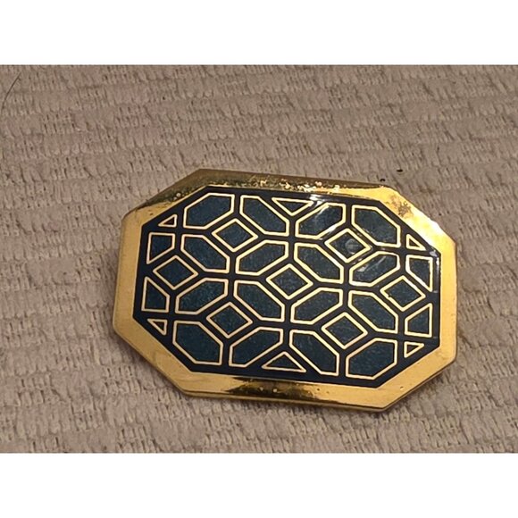 Vintage Isle Of Skye Gold & Blue Enamel Cloisonne Geometric Brooch Pin - Picture 1 of 5